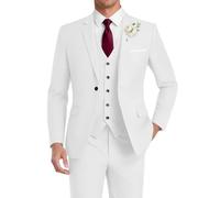HUUTOE Costume 3 pièces élégant pour mariage, bal de fin d'année, affaires, blazer à un bouton, veste gilet et pantalon, smoking, pour homme, personnalisable, blanc, Taille S