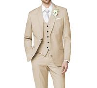 HUUTOE Costume 3 pièces élégant pour mariage, bal de fin d'année, affaires, blazer à un bouton, veste gilet et pantalon, smoking, pour homme, personnalisable, beige, XX-Large