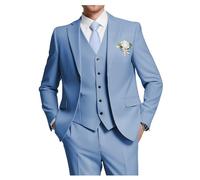 HUUTOE Costume 3 pièces élégant pour mariage, bal de fin d'année, affaires, blazer à un bouton, veste gilet et pantalon, smoking, pour homme, personnalisable, Bleu poussiéreux., Taille M