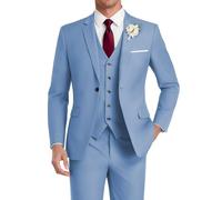 HUUTOE Costume 3 pièces élégant pour mariage, bal de fin d'année, affaires, blazer à un bouton, veste gilet et pantalon, smoking, pour homme, personnalisable, Bleu poussiéreux., Taille M