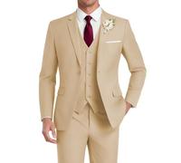 HUUTOE Costume 3 pièces élégant pour mariage, bal de fin d'année, affaires, blazer à un bouton, veste gilet et pantalon, smoking, pour homme, personnalisable, champagne, Taille 6XL
