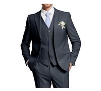 HUUTOE Costume 3 pièces élégant pour mariage, bal de fin d'année, affaires, blazer à un bouton, veste gilet et pantalon, smoking, pour homme, personnalisable, gris acier, Taille L