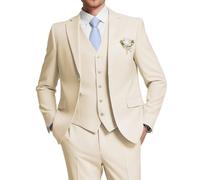 HUUTOE Costume 3 pièces élégant pour mariage, bal de fin d'année, affaires, blazer à un bouton, veste gilet et pantalon, smoking, pour homme, personnalisable, crème, XX-Small
