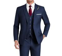 HUUTOE Costume 3 pièces élégant pour mariage, bal de fin d'année, affaires, blazer à un bouton, veste gilet et pantalon, smoking, pour homme, personnalisable, bleu marine, Taille 6XL
