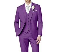 HUUTOE Costume 3 pièces élégant pour mariage, bal de fin d'année, affaires, blazer à un bouton, veste gilet et pantalon, smoking, pour homme, personnalisable, violet, Tailee XS
