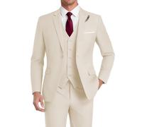 HUUTOE Costume 3 pièces élégant pour mariage, bal de fin d'année, affaires, blazer à un bouton, veste gilet et pantalon, smoking, pour homme, personnalisable, crème, XX-Large