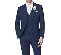 HUUTOE Costume 3 pièces élégant pour mariage, bal de fin d'année, affaires, blazer à un bouton, veste gilet et pantalon, smoking, pour homme, personnalisable, bleu marine, Taille 6XL