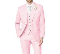 HUUTOE Costume 3 pièces élégant pour mariage, bal de fin d'année, affaires, blazer à un bouton, veste gilet et pantalon, smoking, pour homme, personnalisable, rose clair, Taille XL