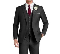 HUUTOE Costume 3 pièces élégant pour mariage, bal de fin d'année, affaires, blazer à un bouton, veste gilet et pantalon, smoking, pour homme, personnalisable, noir, Taille 4XL