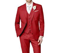 HUUTOE Costume 3 pièces élégant pour mariage, bal de fin d'année, affaires, blazer à un bouton, veste gilet et pantalon, smoking, pour homme, personnalisable, Rouge, Taille L