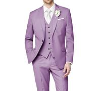 HUUTOE Costume 3 pièces élégant pour mariage, bal de fin d'année, affaires, blazer à un bouton, veste gilet et pantalon, smoking, pour homme, personnalisable, lilas, Tailee XS