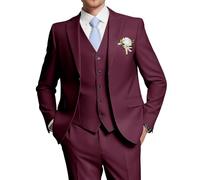 HUUTOE Costume 3 pièces élégant pour mariage, bal de fin d'année, affaires, blazer à un bouton, veste gilet et pantalon, smoking, pour homme, personnalisable, rouge vin, Taille M