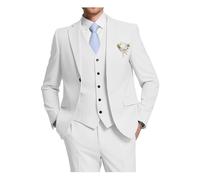 HUUTOE Costume 3 pièces élégant pour mariage, bal de fin d'année, affaires, blazer à un bouton, veste gilet et pantalon, smoking, pour homme, personnalisable, blanc, Tailee XS