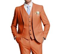HUUTOE Costume 3 pièces élégant pour mariage, bal de fin d'année, affaires, blazer à un bouton, veste gilet et pantalon, smoking, pour homme, personnalisable, orange brûlé, Taille S