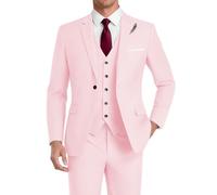 HUUTOE Costume 3 pièces élégant pour mariage, bal de fin d'année, affaires, blazer à un bouton, veste gilet et pantalon, smoking, pour homme, personnalisable, rose clair, XX-Small