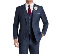 HUUTOE Costume 3 pièces élégant pour mariage, bal de fin d'année, affaires, blazer à un bouton, veste gilet et pantalon, smoking, pour homme, personnalisable, bleu marine, Taille 5XL