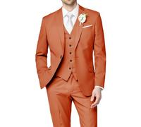 HUUTOE Costume 3 pièces élégant pour mariage, bal de fin d'année, affaires, blazer à un bouton, veste gilet et pantalon, smoking, pour homme, personnalisable, orange brûlé, Taille XL