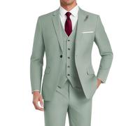 HUUTOE Costume 3 pièces élégant pour mariage, bal de fin d'année, affaires, blazer à un bouton, veste gilet et pantalon, smoking, pour homme, personnalisable, Vert grisé, Taille M