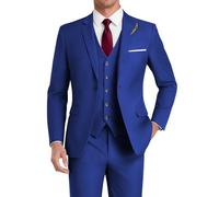 HUUTOE Costume 3 pièces élégant pour mariage, bal de fin d'année, affaires, blazer à un bouton, veste gilet et pantalon, smoking, pour homme, personnalisable, bleu royal, Taille 3XL