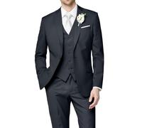 HUUTOE Costume 3 pièces élégant pour mariage, bal de fin d'année, affaires, blazer à un bouton, veste gilet et pantalon, smoking, pour homme, personnalisable, gris acier, Taille L