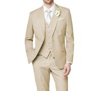 HUUTOE Costume 3 pièces élégant pour mariage, bal de fin d'année, affaires, blazer à un bouton, veste gilet et pantalon, smoking, pour homme, personnalisable, beige, XX-Small