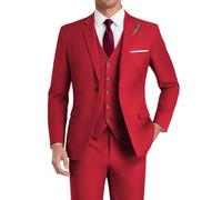 HUUTOE Costume 3 pièces élégant pour mariage, bal de fin d'année, affaires, blazer à un bouton, veste gilet et pantalon, smoking, pour homme, personnalisable, Rouge, Taille L