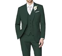 HUUTOE Costume 3 pièces élégant pour mariage, bal de fin d'année, affaires, blazer à un bouton, veste gilet et pantalon, smoking, pour homme, personnalisable, vert foncé, Taille M