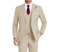 HUUTOE Costume 3 pièces élégant pour mariage, bal de fin d'année, affaires, blazer à un bouton, veste gilet et pantalon, smoking, pour homme, personnalisable, beige, Taille M