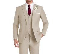 HUUTOE Costume 3 pièces élégant pour mariage, bal de fin d'année, affaires, blazer à un bouton, veste gilet et pantalon, smoking, pour homme, personnalisable, beige, Taille S