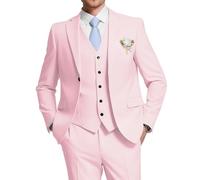 HUUTOE Costume 3 pièces élégant pour mariage, bal de fin d'année, affaires, blazer à un bouton, veste gilet et pantalon, smoking, pour homme, personnalisable, rose clair, Taille L