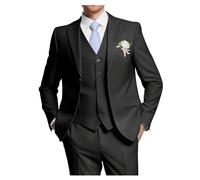 HUUTOE Costume 3 pièces élégant pour mariage, bal de fin d'année, affaires, blazer à un bouton, veste gilet et pantalon, smoking, pour homme, personnalisable, noir, Taille 5XL