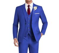 HUUTOE Costume 3 pièces élégant pour mariage, bal de fin d'année, affaires, blazer à un bouton, veste gilet et pantalon, smoking, pour homme, personnalisable, bleu royal, Taille 5XL