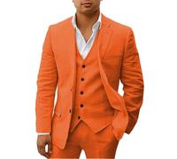 HUUTOE Costume 3 pièces en lin pour homme - Pour la plage, les mariages, les garçons d'honneur - Costume d'été décontracté - Blazer en lin - Gilet et pantalon de smoking, Orange, Taille 3XL