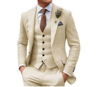 HUUTOE Costume 3 pièces en lin pour homme - Pour la plage, les mariages, les garçons d'honneur - Costume d'été décontracté - Blazer en lin - Gilet et pantalon de smoking, beige, Taille 4XL