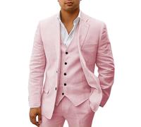 HUUTOE Costume 3 pièces en lin pour homme - Pour la plage, les mariages, les garçons d'honneur - Costume d'été décontracté - Blazer en lin - Gilet et pantalon de smoking, Dusty Rose., Taille 5XL