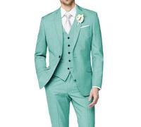 HUUTOE Costume 3 pièces pour homme - Coupe ajustée - Pour mariage, bal de fin d'année, affaires, blazer à un bouton - Veste gilet et pantalon - Smoking, aqua, Taille L