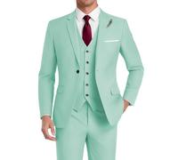HUUTOE Costume 3 pièces pour homme - Coupe ajustée - Pour mariage, bal de fin d'année, affaires, blazer à un bouton - Veste gilet et pantalon - Smoking, aqua, Taille L