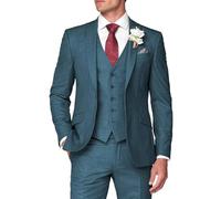 HUUTOE Costume 3 pièces pour homme - Coupe ajustée - Pour travail, mariage, bal de fin d'année, blazer à un bouton - Veste gilet et pantalon - Smoking, bleu sarcelle, Taille 4XL