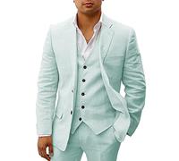 HUUTOE Costumes 3 pièces en lin pour homme - Costume décontracté et formel pour homme - Coupe ajustée - Smoking d'été - Blazer personnalisé, aqua, Taille 6XL