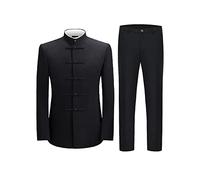 HUUTOE Tunique chinoise pour homme - 2 pièces - Col mandarin - Uniforme traditionnel pour mariage d'affaires, Z1 noir., 48