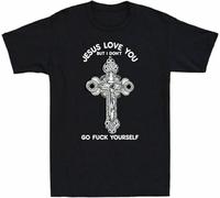 HUUXUXQ Men's Jesus Love You But I Don't Go Fuck Yourself Funny Men's T-Shirt Black Manches Courtes(Small)