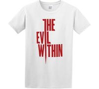 HUUXUXQ Men's Summer T-Shirt The Evil Within Logo Twin Needle Sleeves and Hem White Manches Courtes(XX-Large)