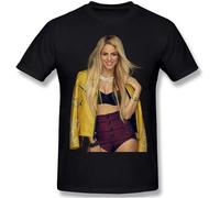 HUUXUXQ Shakira T Shirt 2021 Summer New Classic-Fit Short Sleeves Novelty Cotton Shirt Mens Black Manches Courtes(Medium)