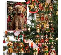 Huvqianu Calendrier de compte à rebours avec pendentif de Noël, accessoires de fête plats 2D en acrylique, calendrier de 24 jours, décoration sur le thème des chiens, pour arbre de fenêtre, famille