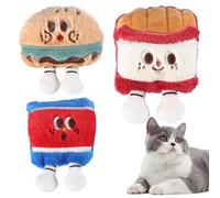 Huvqianu Cat Nip Toys, Stuffed Kitten Plush Sets, Super Soft Treat Dispenser, Engaging and Interactive Pet Chew Ball Puzzle with Bells for Indoor Cats, 120g, 3-Piece