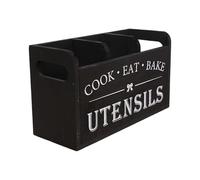 Huvqianu Compact Kitchen Organizer, Wooden Utensil Holder, Stylish Dinnerware Box, Three Compartment Storage Solution, Drainage Holes Tabletop Container, Counter Rack for School, Cafeteria, Dining