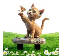 Huvqianu Décoration Extérieure pour Chats - Piquets Décoratifs,Ornements 2D Plats de Papillons Chassés en Acrylique avec Accent Animal pour Jardin Balcon Terrasse Pelouse Fêtes et Mariages