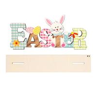 Huvqianu Easter Decoration Sign Blocks, Colorful Easter Tabletop Decor, 7.32x2.95in Wooden Spring Bunnies Sign, Funny Indoor Home Decoration for Fireplace, Wall, Desktop Display