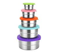 Huvqianu Food Containers, Nesting Snack Bowl, 6.5x2.76in Portable Food Storage Set, Leak-Resistant Lids, Stackable Round Design, Stainless Steel Container for Kitchen, Camping, School