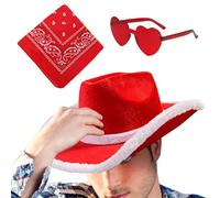 Huvqianu Lot de 3 chapeaux de cowboy de Noël - Chapeaux de cowboy de fête, bandana vintage, lunettes en forme de cœur, accessoires de costume occidental
